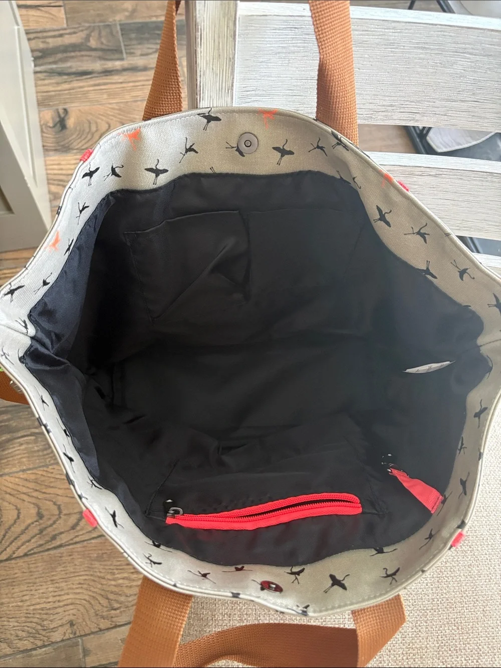 Kavu Tote Bag in Tan with Brown Straps and Coral Accents
